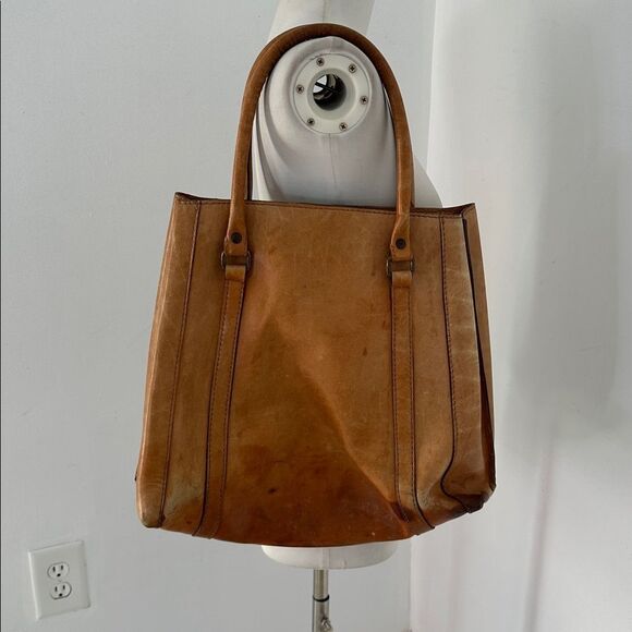Vintage Distressed 70s Genuine Leather Shoulder Bag Tote - Picture 5 of 7